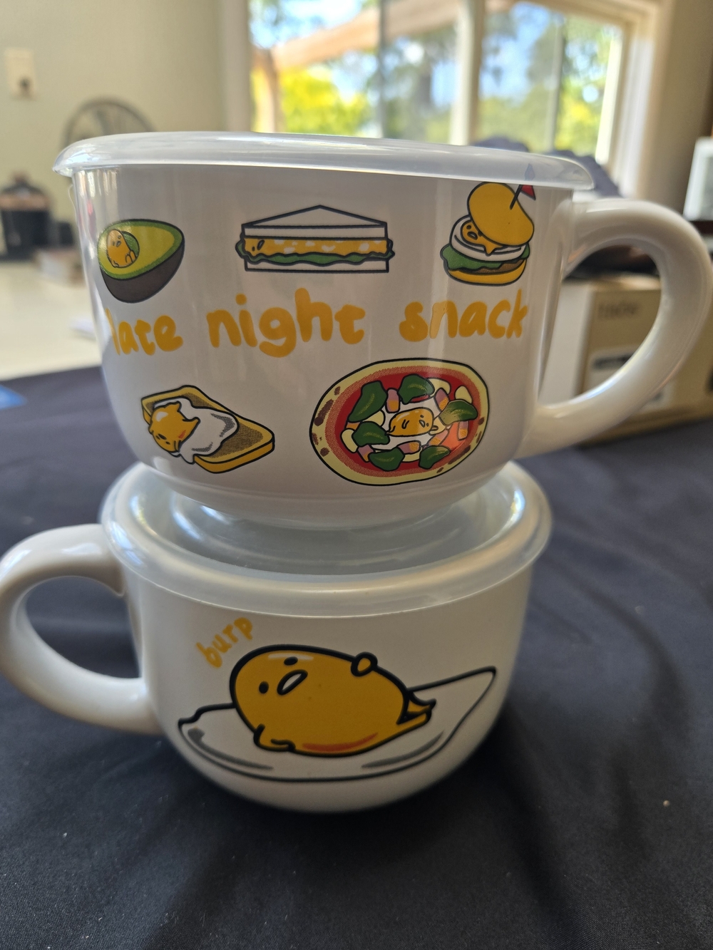 Sanrio Gudetama Late Night Snack Ceramic Soup Mug with Vented Lid Set of 2
